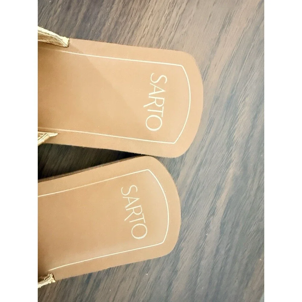 SARTO by Franco Sarto Women’s Beige Woven Raffia Slip on  Sandals Size 8.5